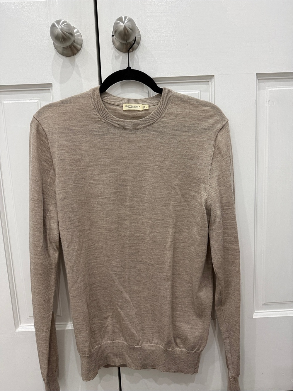 Suitsupply Merino Wool Crewneck Sweater in Light Beige